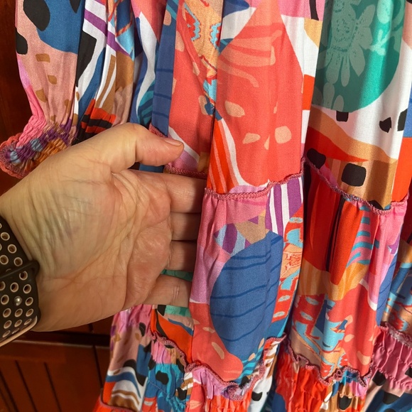 Tolani Colorful Multicolor Long Sleeve Tiered Pockets Button Front Dress Size L - Picture 7 of 9